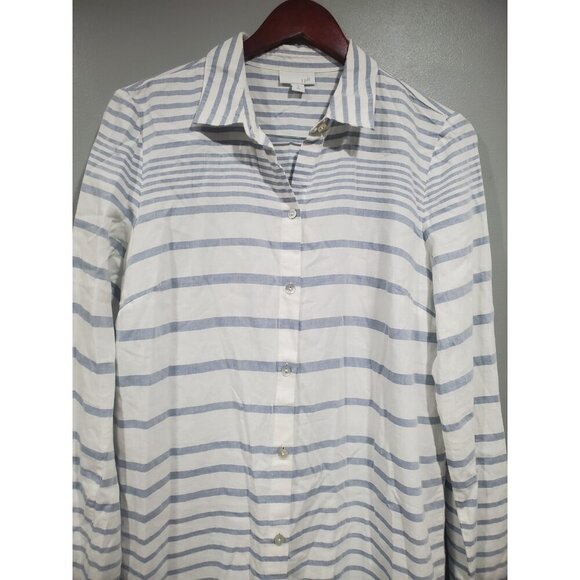 J. Jill Women's Button Front Top White Gray Striped Tunic Long-sleeved Sz S Tall - Picture 4 of 15